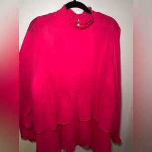 Torrid Size 2 High Neck Pink Flowy Blouse with Ruffles New with Tags, Never Worn